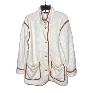 Vineyard Vines Quilted Teddy Fleece Plush Cream & Brown Jacket Size Medium